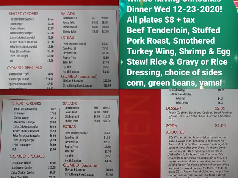 ZZ's Kitchen mobile food trailer Menu