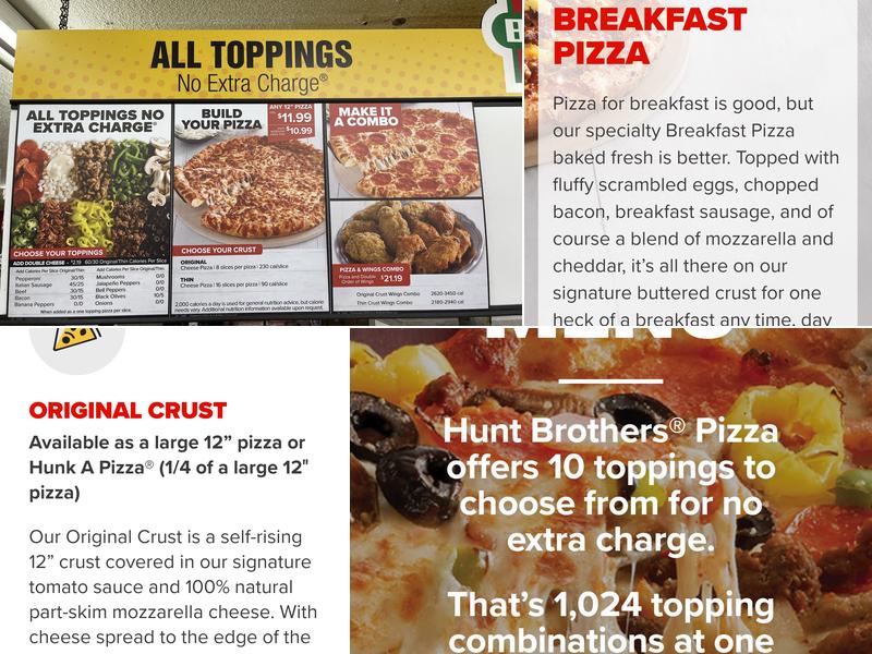 Hunt Brothers Pizza Menu