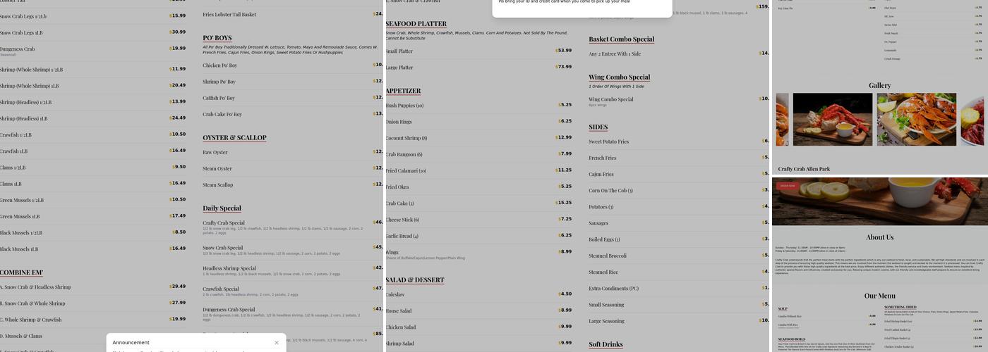 Crafty Crab Allen Park Menu