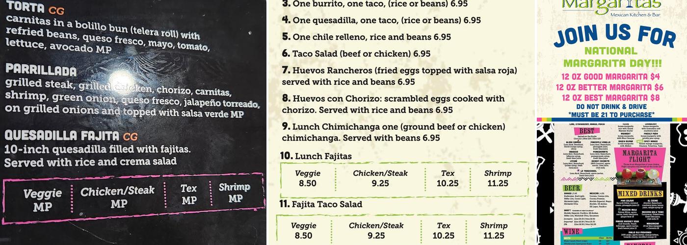 Margaritas Menu