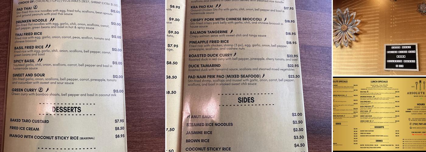 Absolute Thai Menu