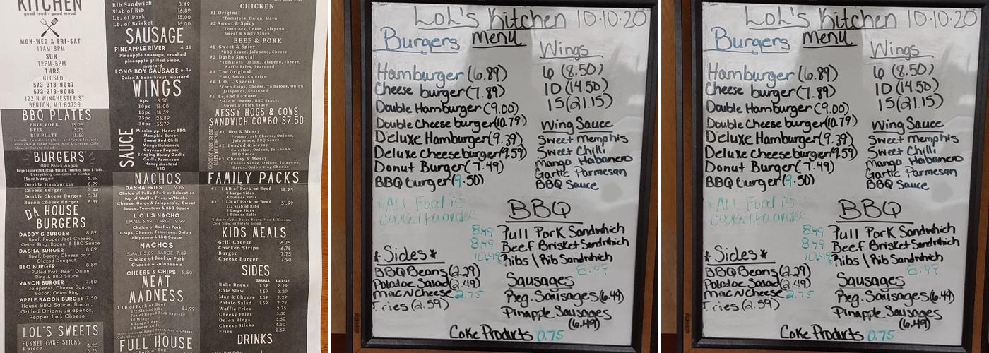 Lol's Kitchen Menu