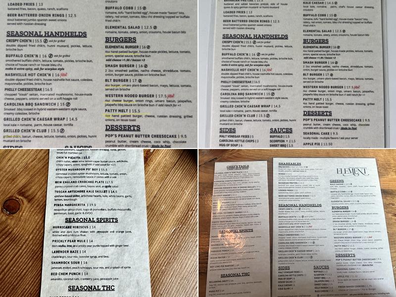 Element Gastropub Menu