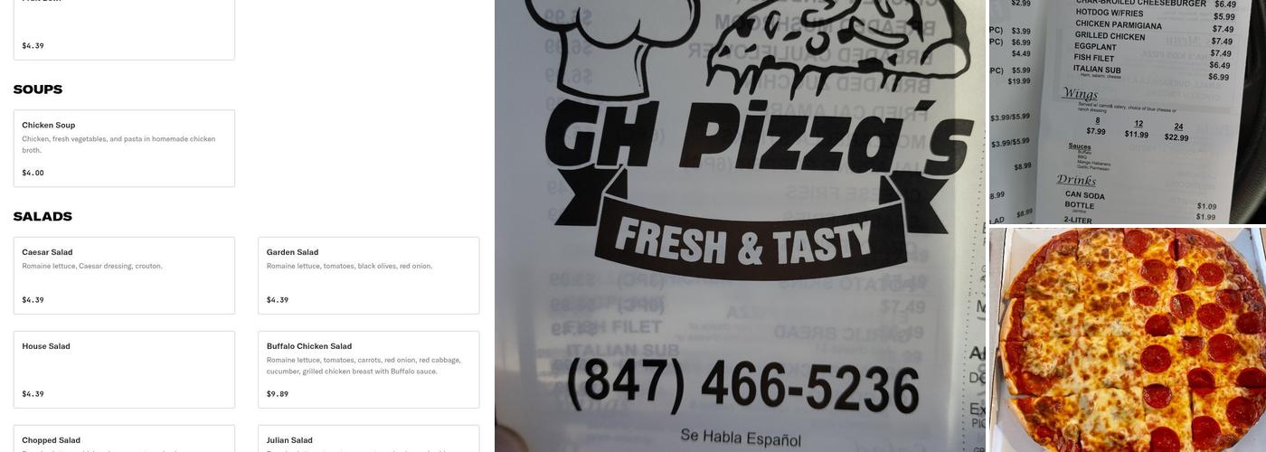 GH Pizza's Menu