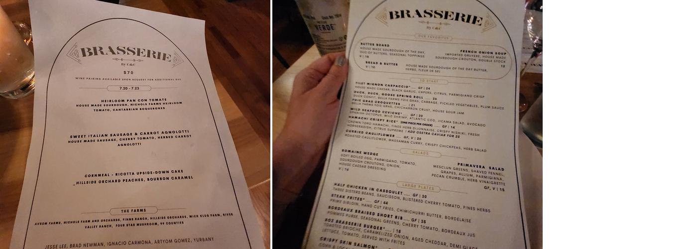Brasserie by C&C Menu