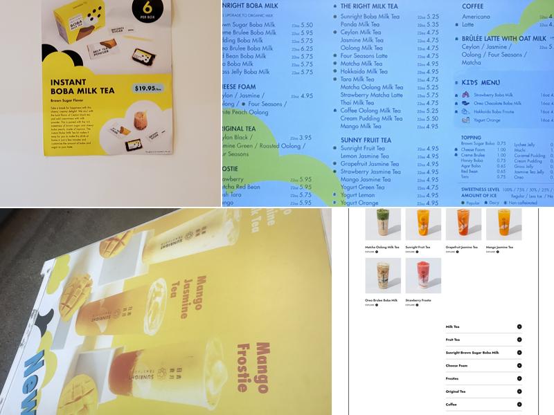 Sunright Tea Studio -Fullerton Menu