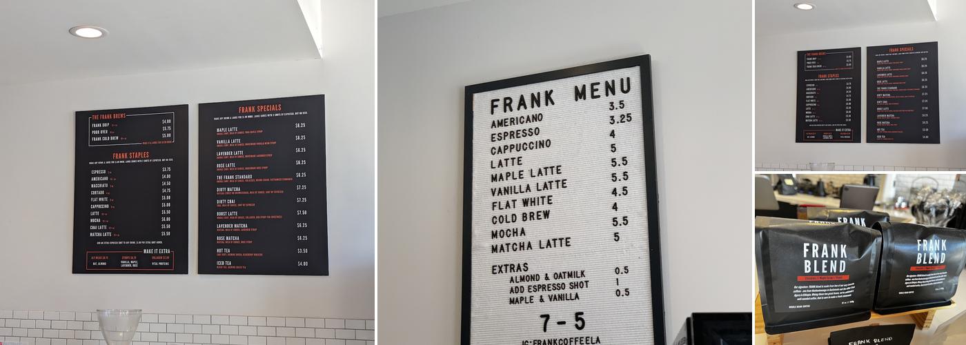 Frank Coffee Menu
