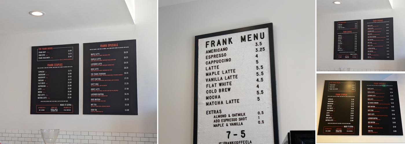Frank Coffee Menu