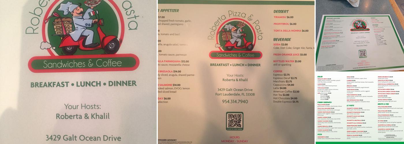 Roberta Pizza & Pasta Menu