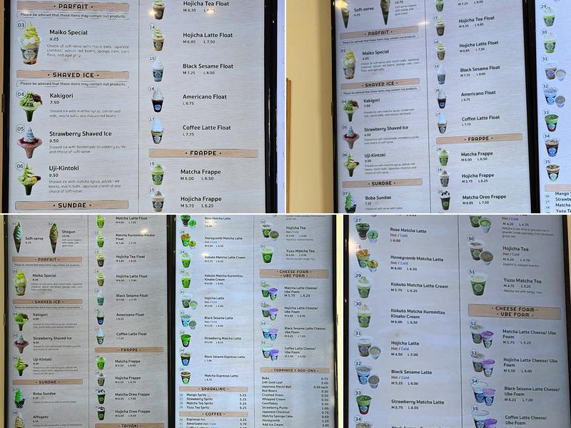 Matcha cafe Maiko Menu