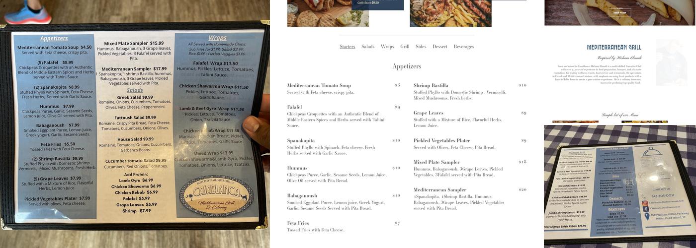 Casablanca Mediterranean Grill Menu