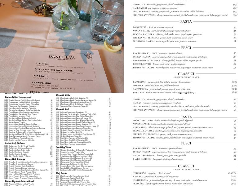 Daniella's Ristorante Menu