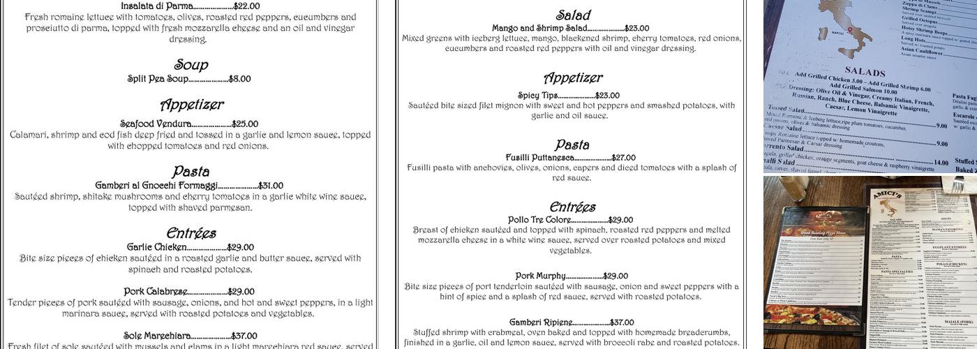 Amici's Restaurant Menu