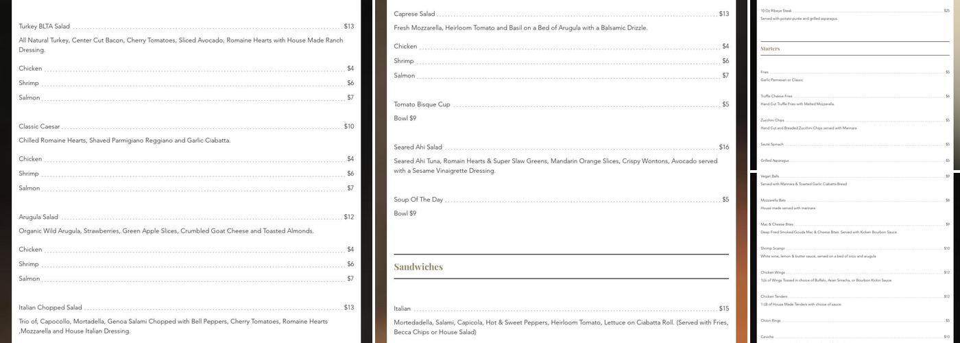 Becca Restaurant & Lounge Menu