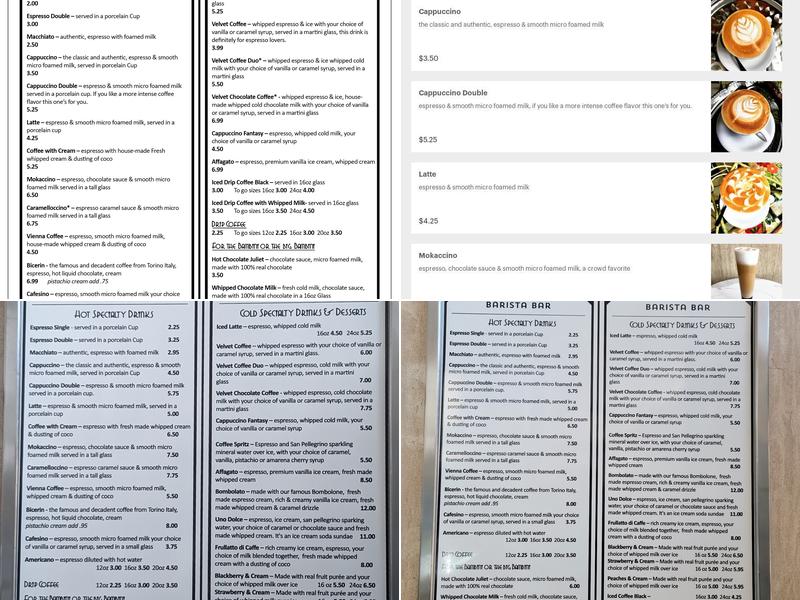 Joseph Putrello Coffee Barista Bar Menu