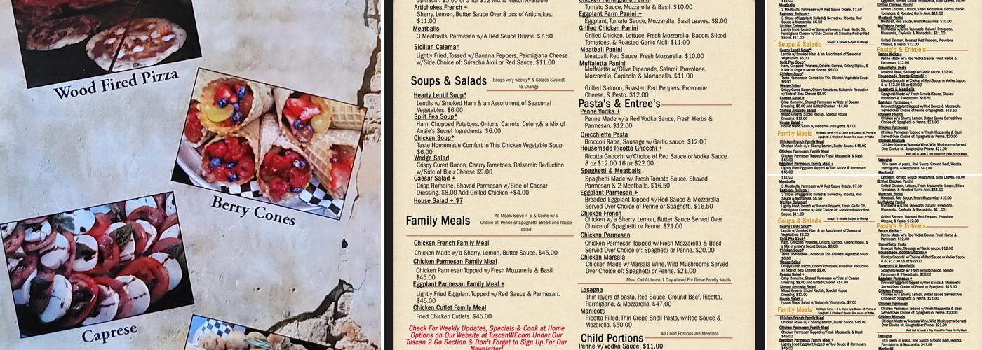 Tuscan 2 Go Menu