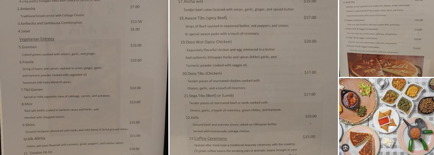 Habesha Ethiopian and Eritrean Restaurant Menu