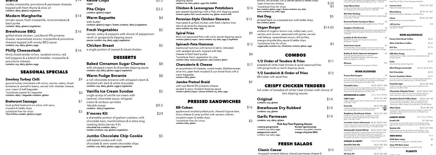 Lost Barrel Brewing Menu