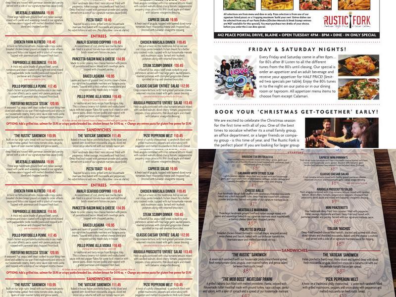 The Rustic Fork Menu