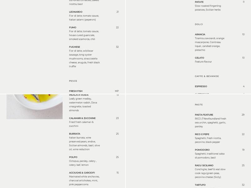 DOVA Restaurant Menu