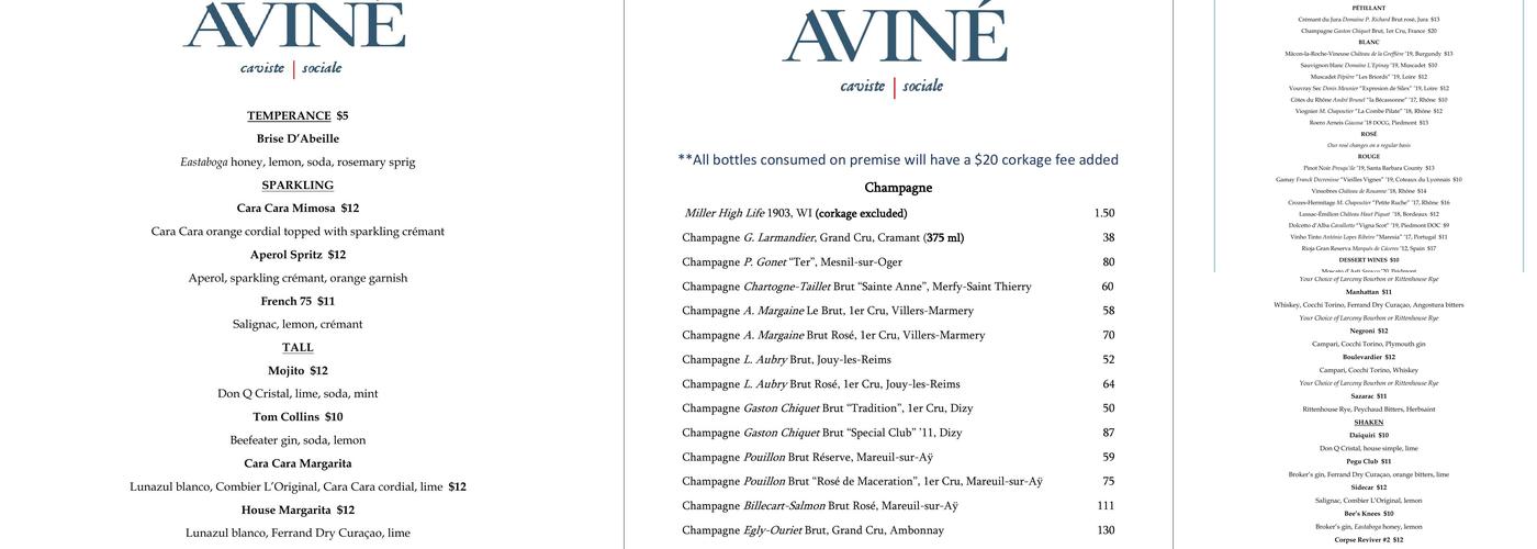 Aviné Menu
