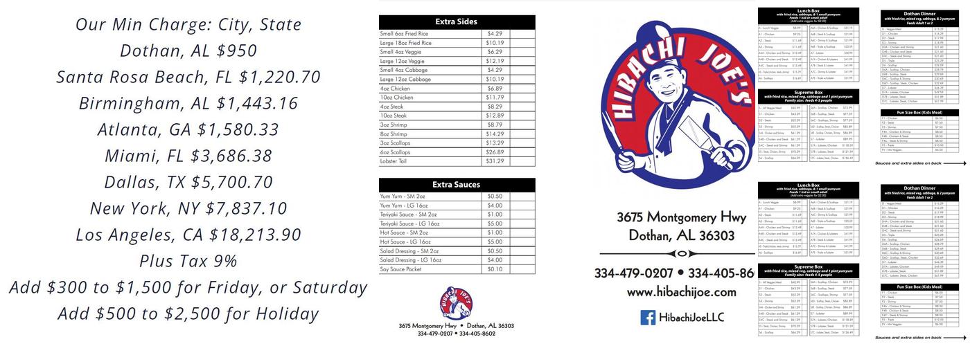 Hibachi Joe's, Dothan, Alabama Menu
