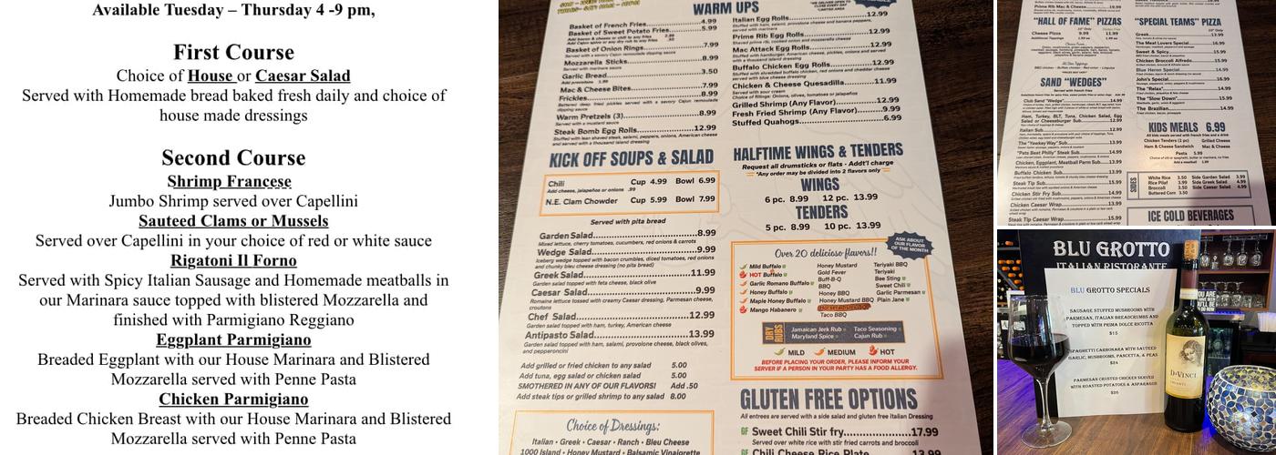 BLU Grotto Italian Ristorante Menu