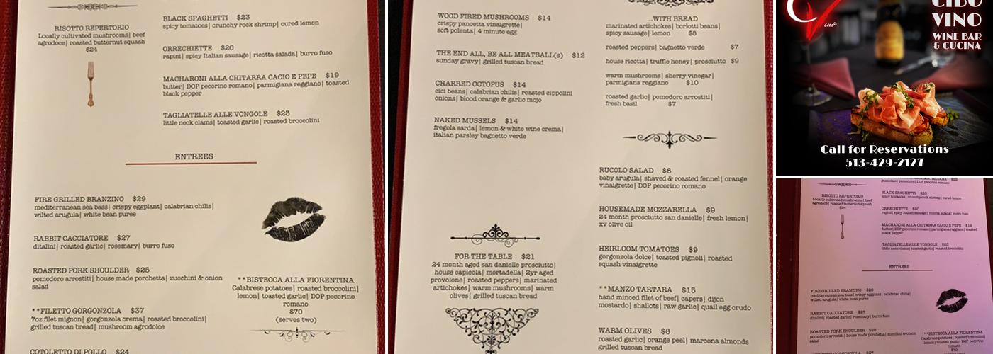 Cibo e Vino Menu