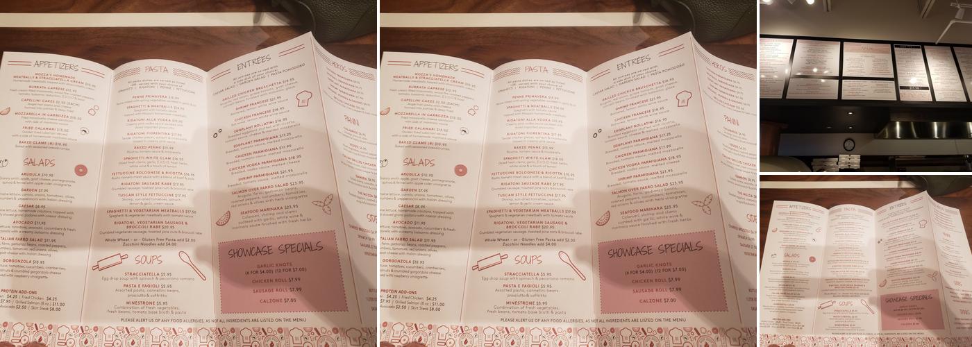 Mozzafiato Pizzeria Menu