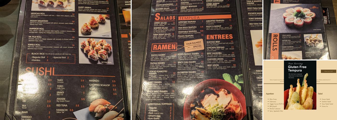 Globefish Chinook Menu