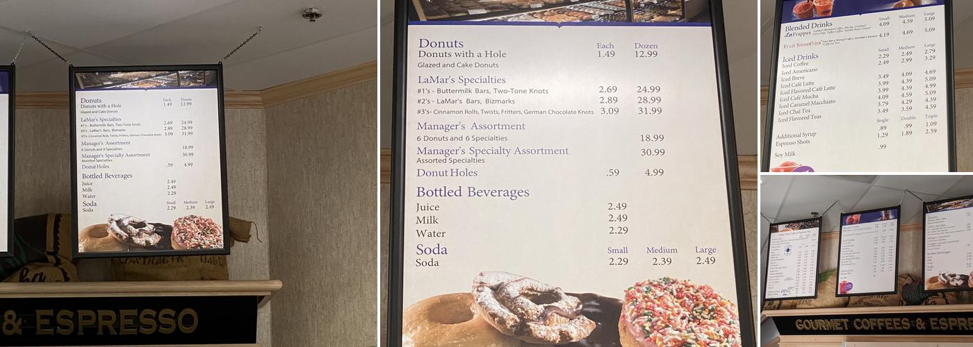LaMar's Donuts and Coffee Menu