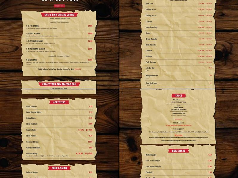 Mr. & Mrs. Crab - St Pete Menu