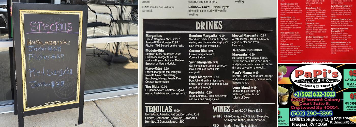 Papi’s Mex grill and bar Prospect Menu