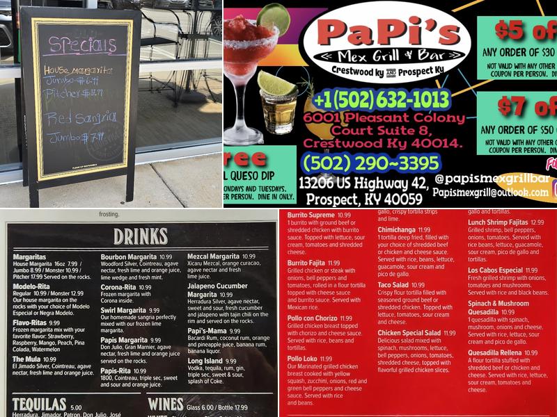 Papi’s Mex grill and bar Prospect Menu