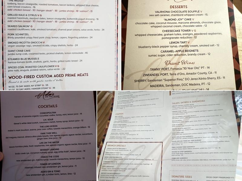 Ada's on the River Menu