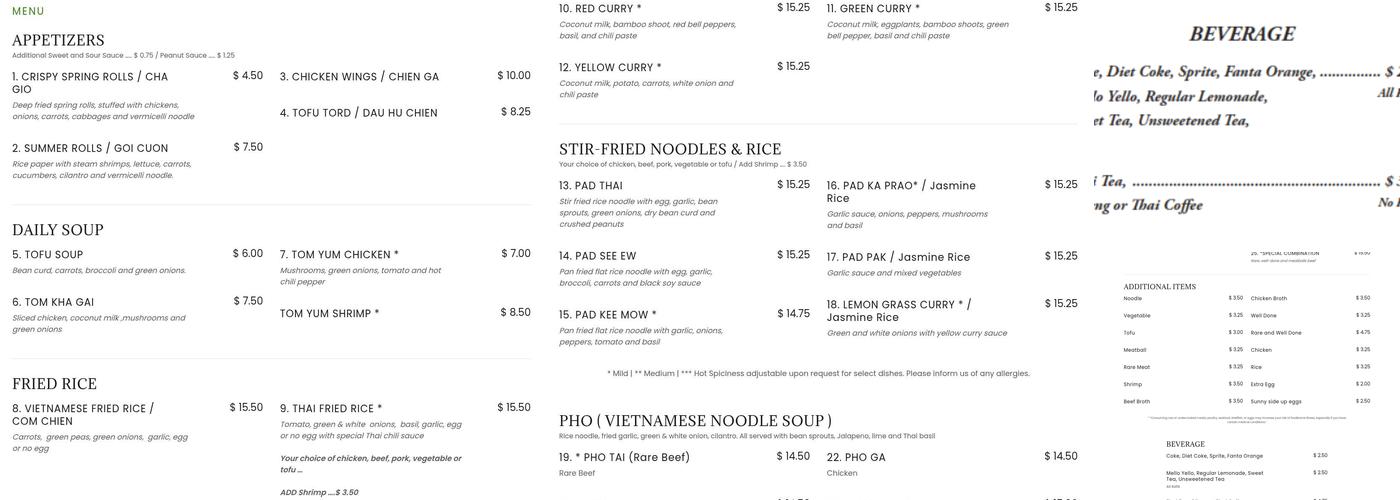 Viet-Thai Menu