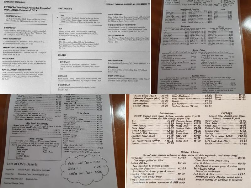 CW'S Family Restaurant Menu