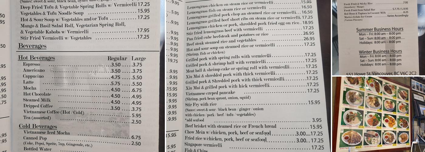 Joyeaux Café & Restaurant Menu