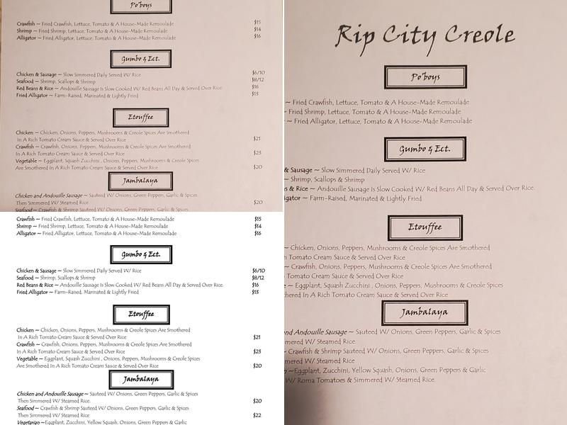 Rip City Creole Menu