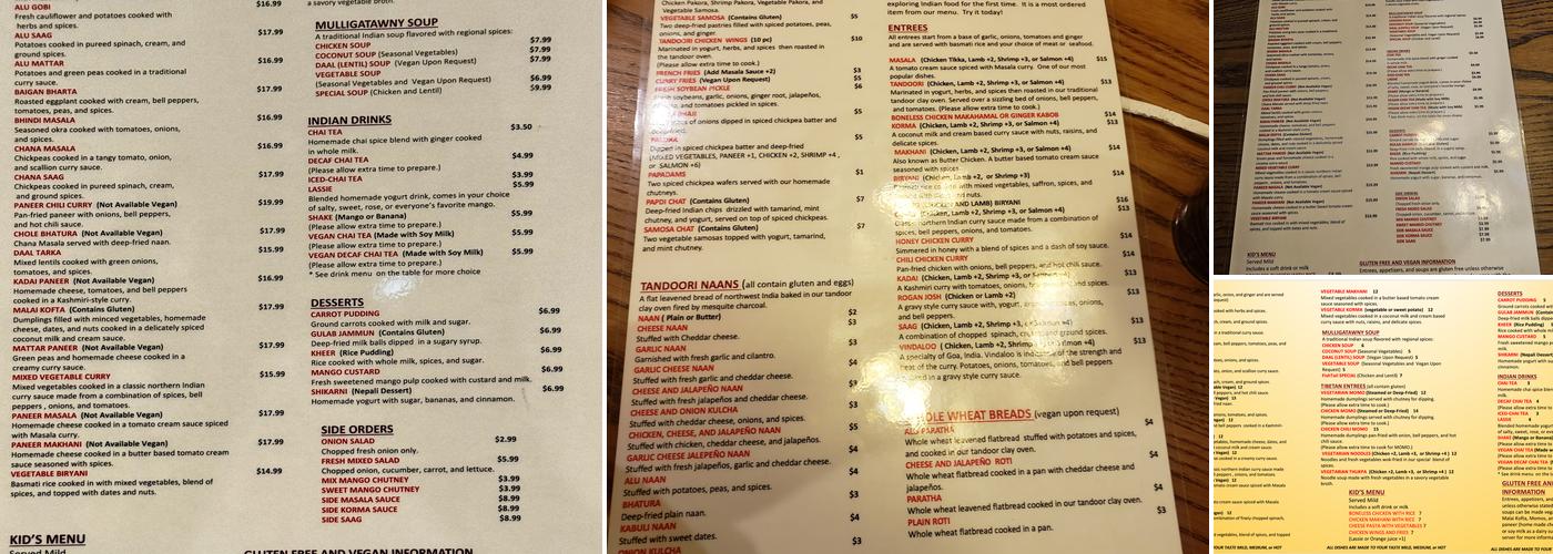 FishTail Cuisine of India & Nepal Menu