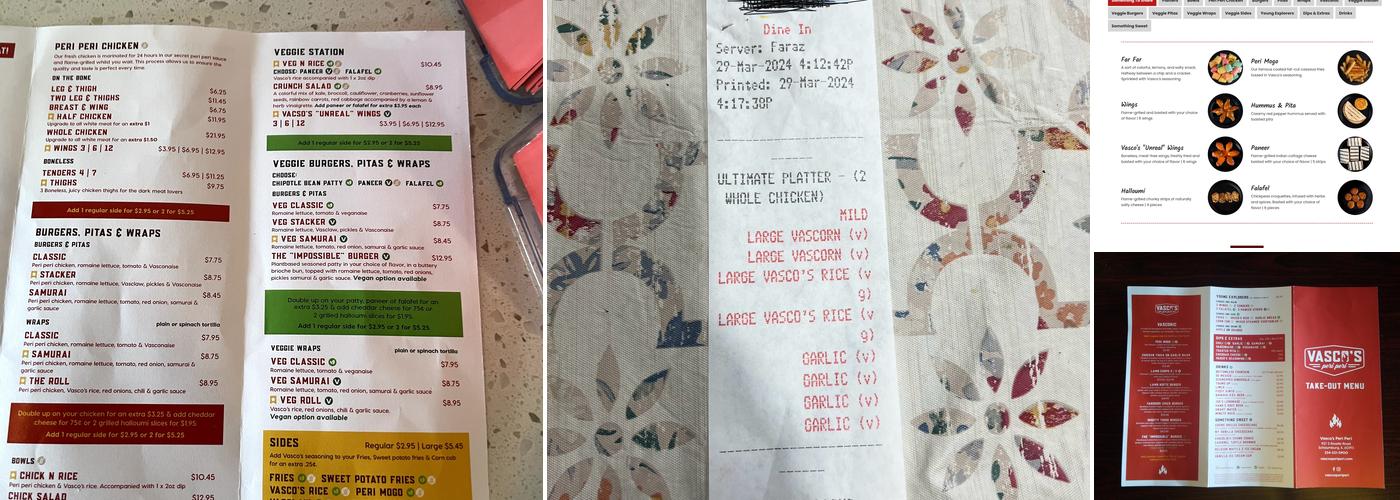 Vasco's Peri Peri Schaumburg Menu