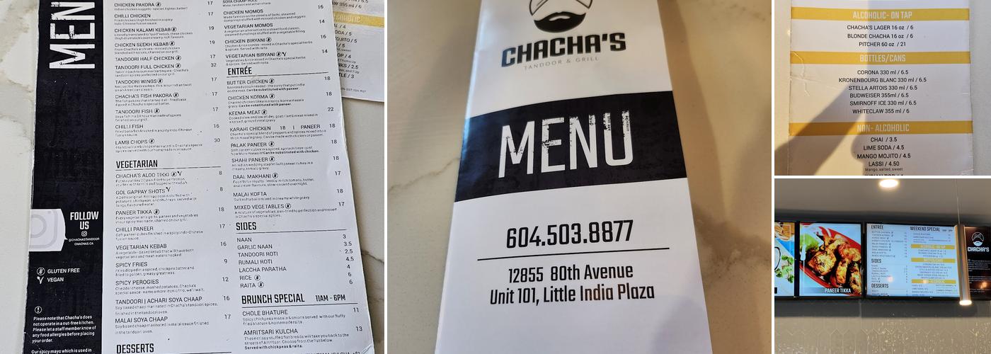 Chachas Tandoor and Grill Menu