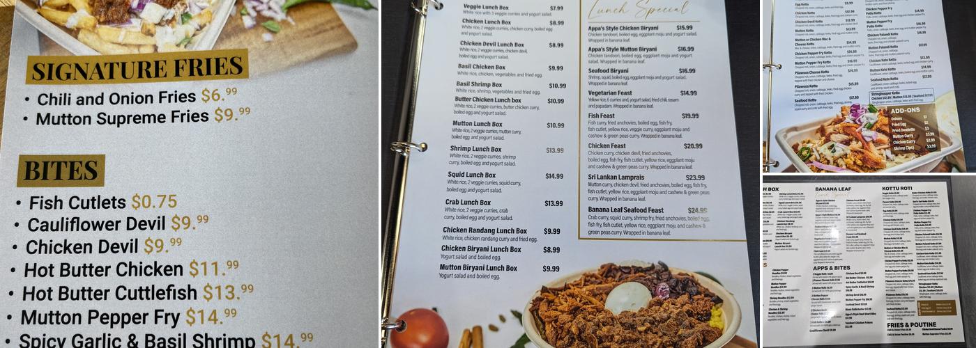 Appa’s Original Kitchen Menu