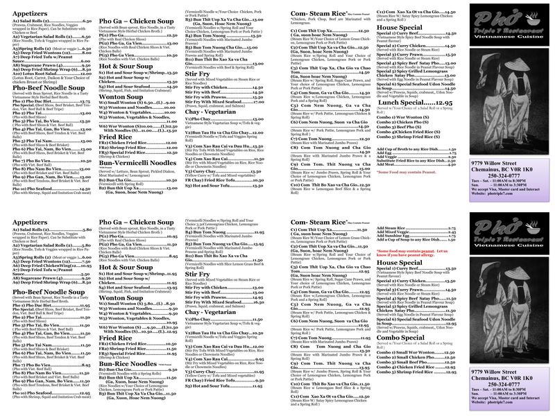 Pho Triple 7 Restaurant Menu