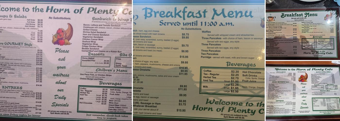 The Horn Of Plenty Café Menu