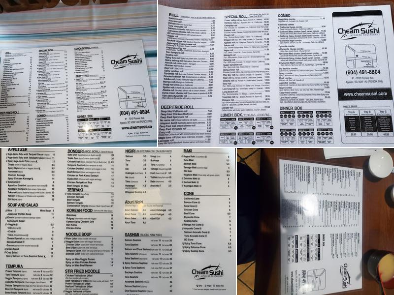 Cheam Sushi Menu