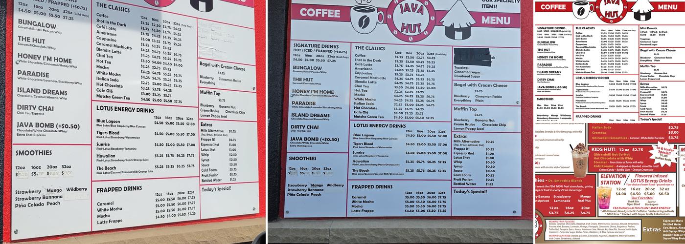 Java Hut Menu