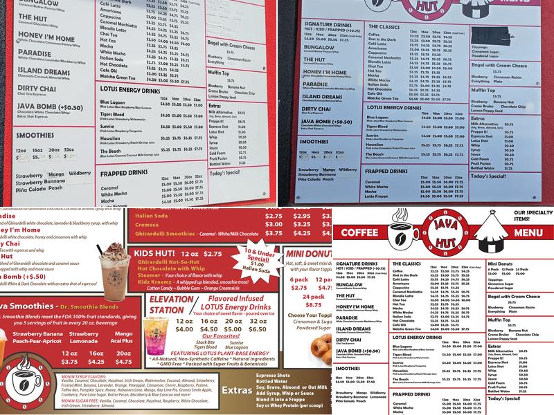 Java Hut Menu