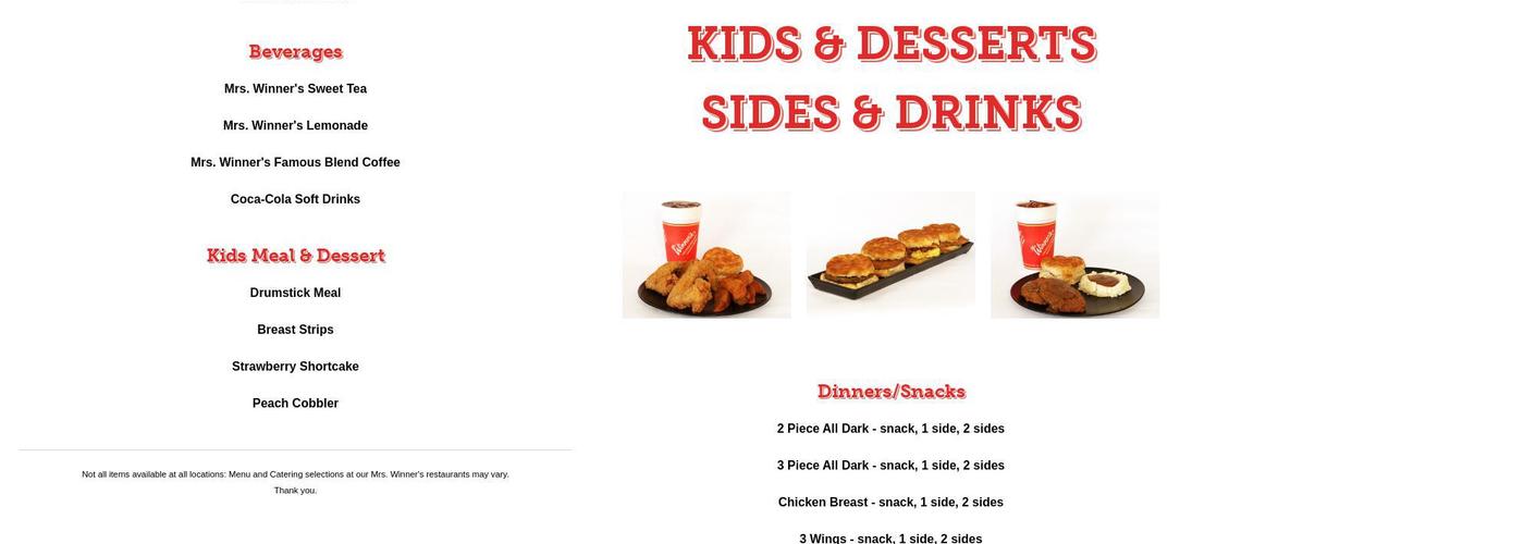 Mrs. Winners Menu
