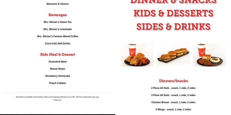Mrs. Winners Menu